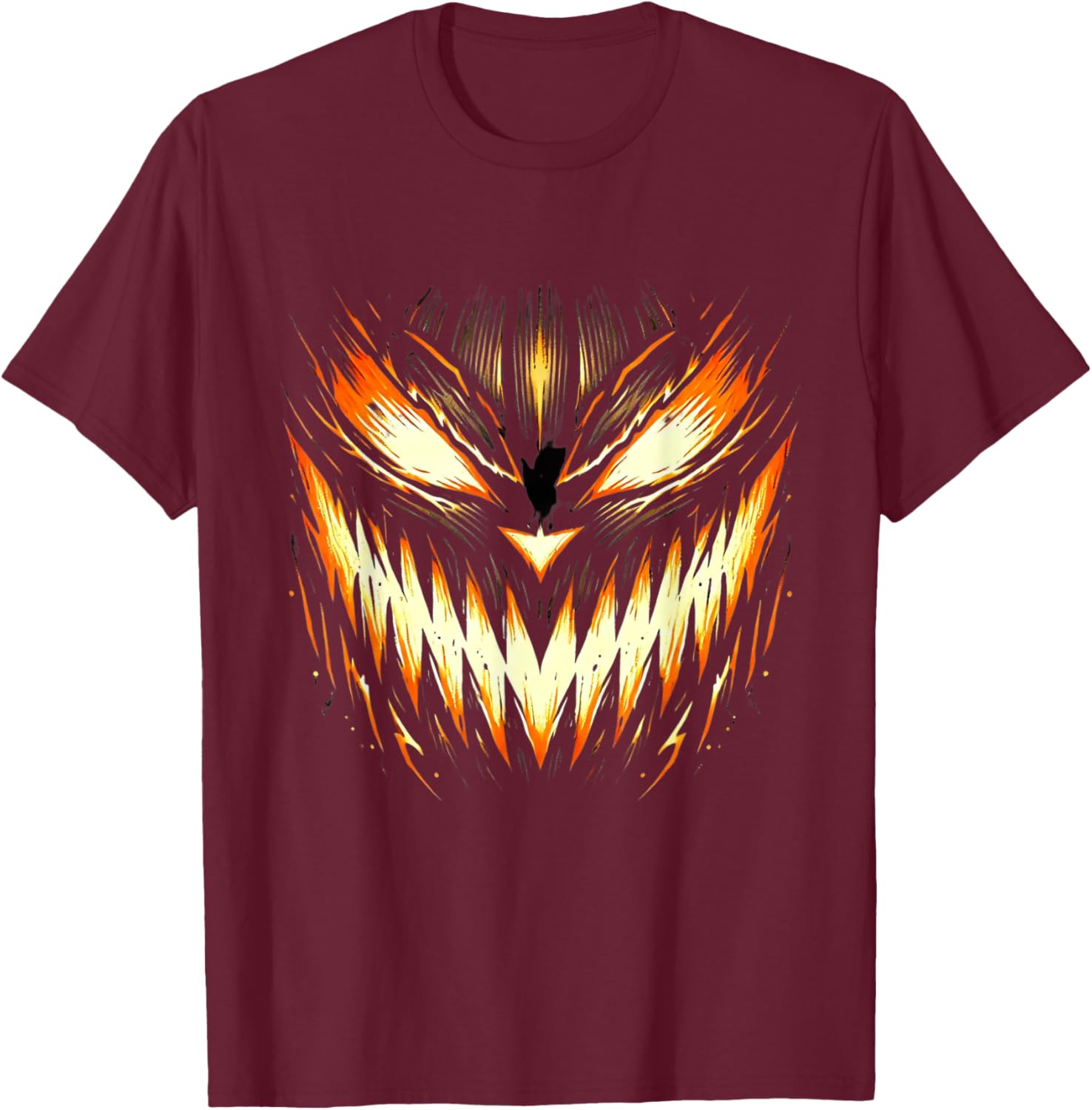 Scary Jack O Lantern Face Carved Pumpkin Halloween Costume T-Shirt - T-Shirt | Maroon
