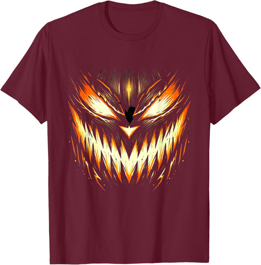 Scary Jack O Lantern Face Carved Pumpkin Halloween Costume T-Shirt - T-Shirt | Maroon