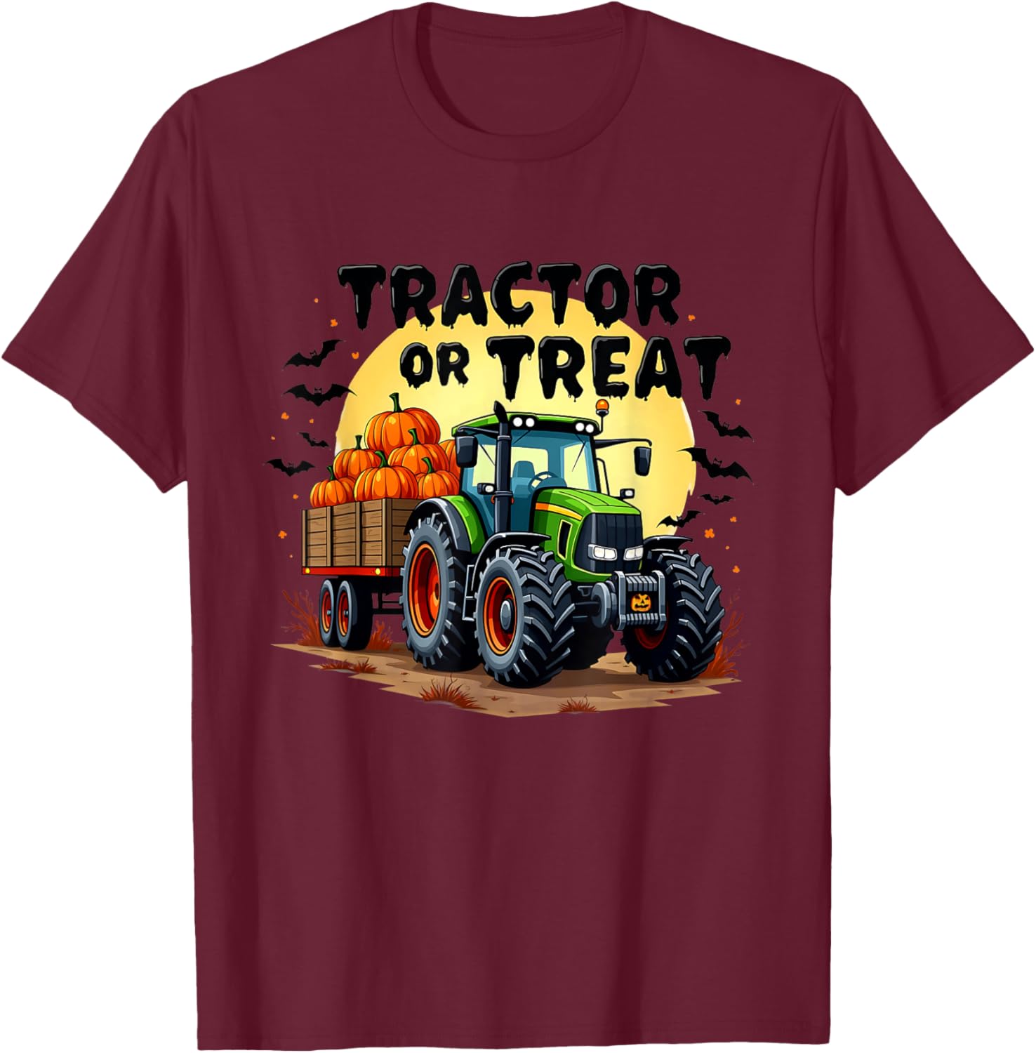 Tractor or Treat Halloween Pumpkin Harvest Trick Or Treat T-Shirt - T-Shirt | Maroon
