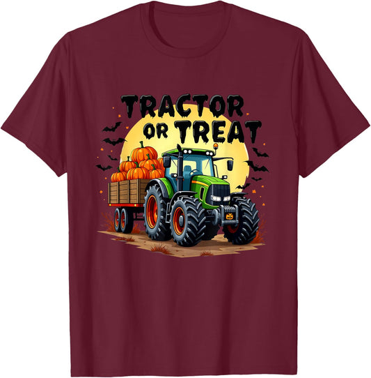 Tractor or Treat Halloween Pumpkin Harvest Trick Or Treat T-Shirt - T-Shirt | Maroon