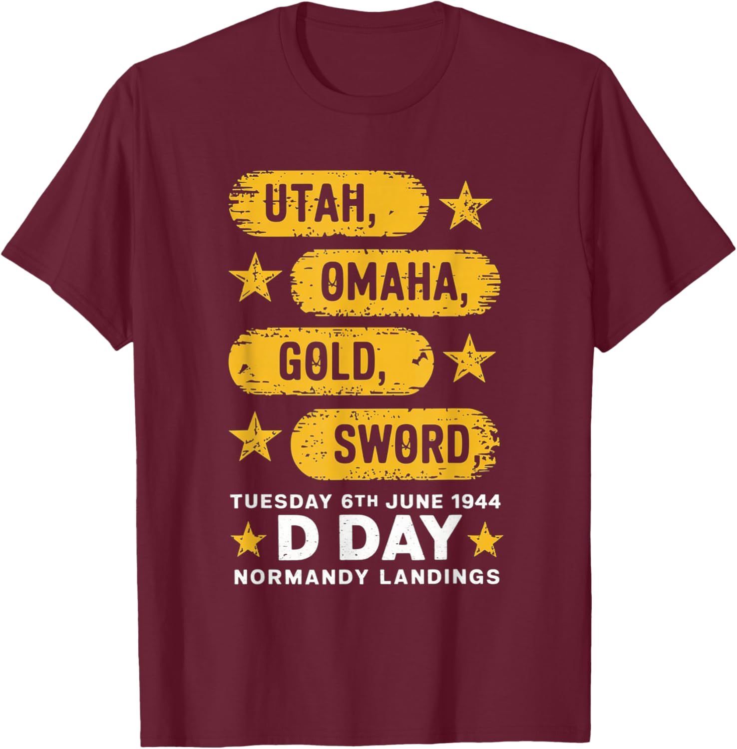 WW2 D Day Beaches World War 2 Army Hero Normandy Landings T-Shirt - T-Shirt | Maroon