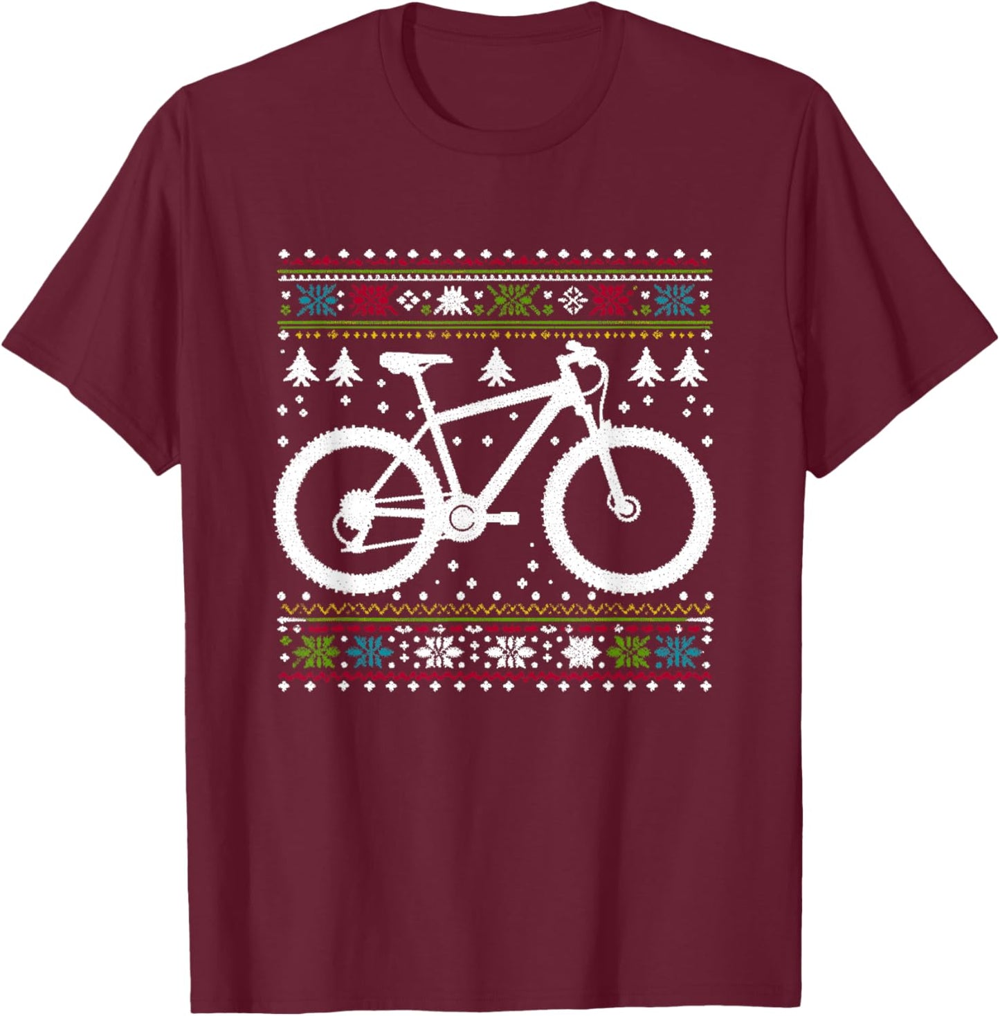 Mountain Bike - Vintage Biking Xmas Ugly Christmas T-Shirt - T-Shirt | Maroon