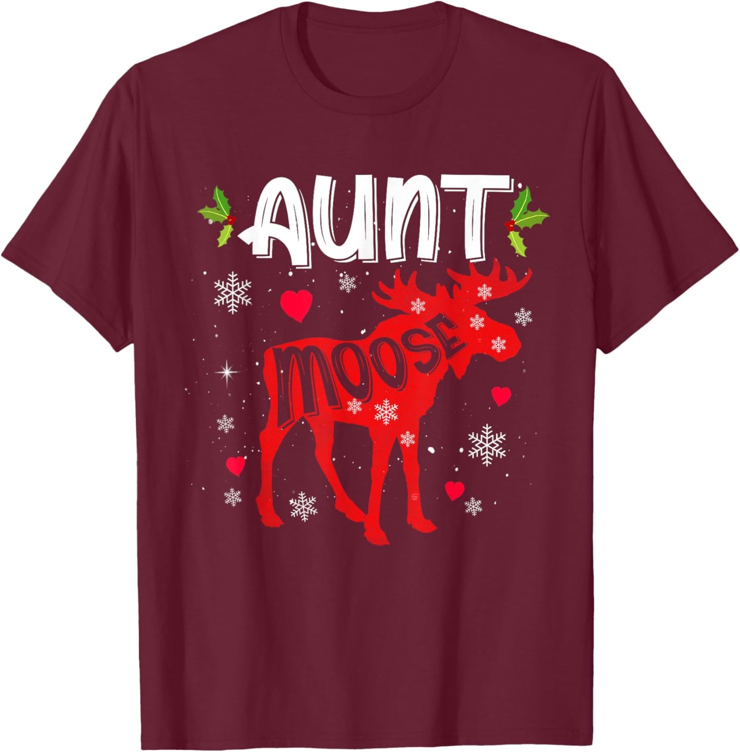 Aunt Moose Heart Christmas Family Matching Xmas Pajamas T-Shirt - T-Shirt | Maroon