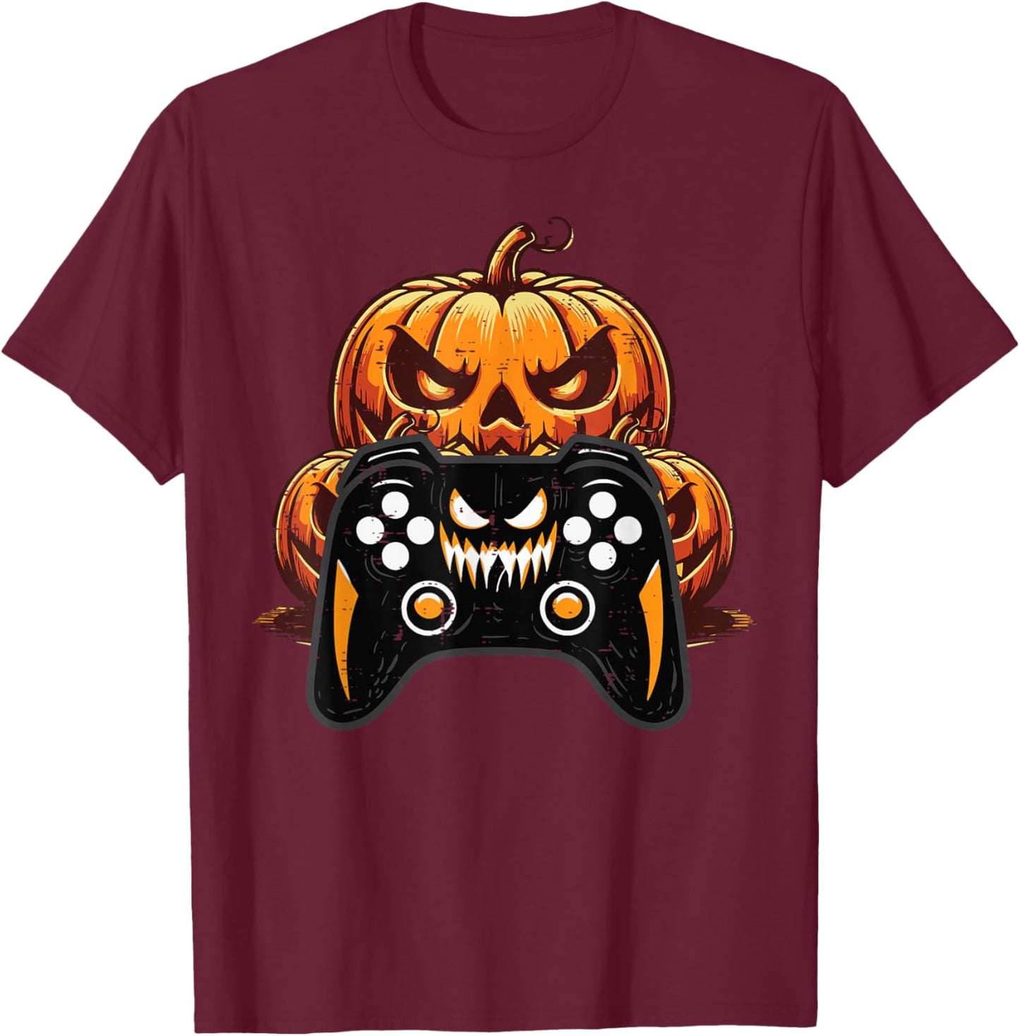 Gamer Video Game Pumpkin Halloween Men Boys Kids Teen Youth T-Shirt - T-Shirt | Maroon
