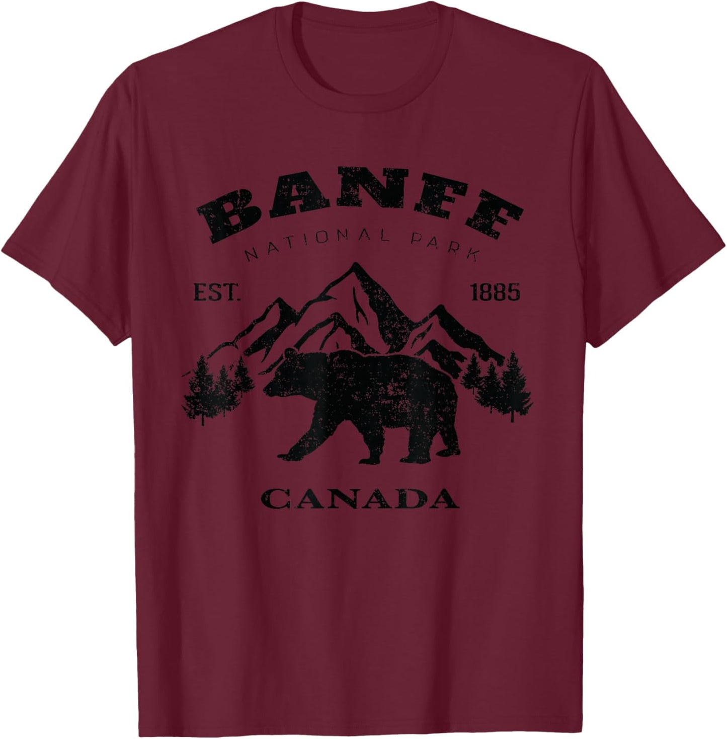 Vintage Banff National Park Canada Souvenir Hiking Camping T-Shirt - T-Shirt | Maroon