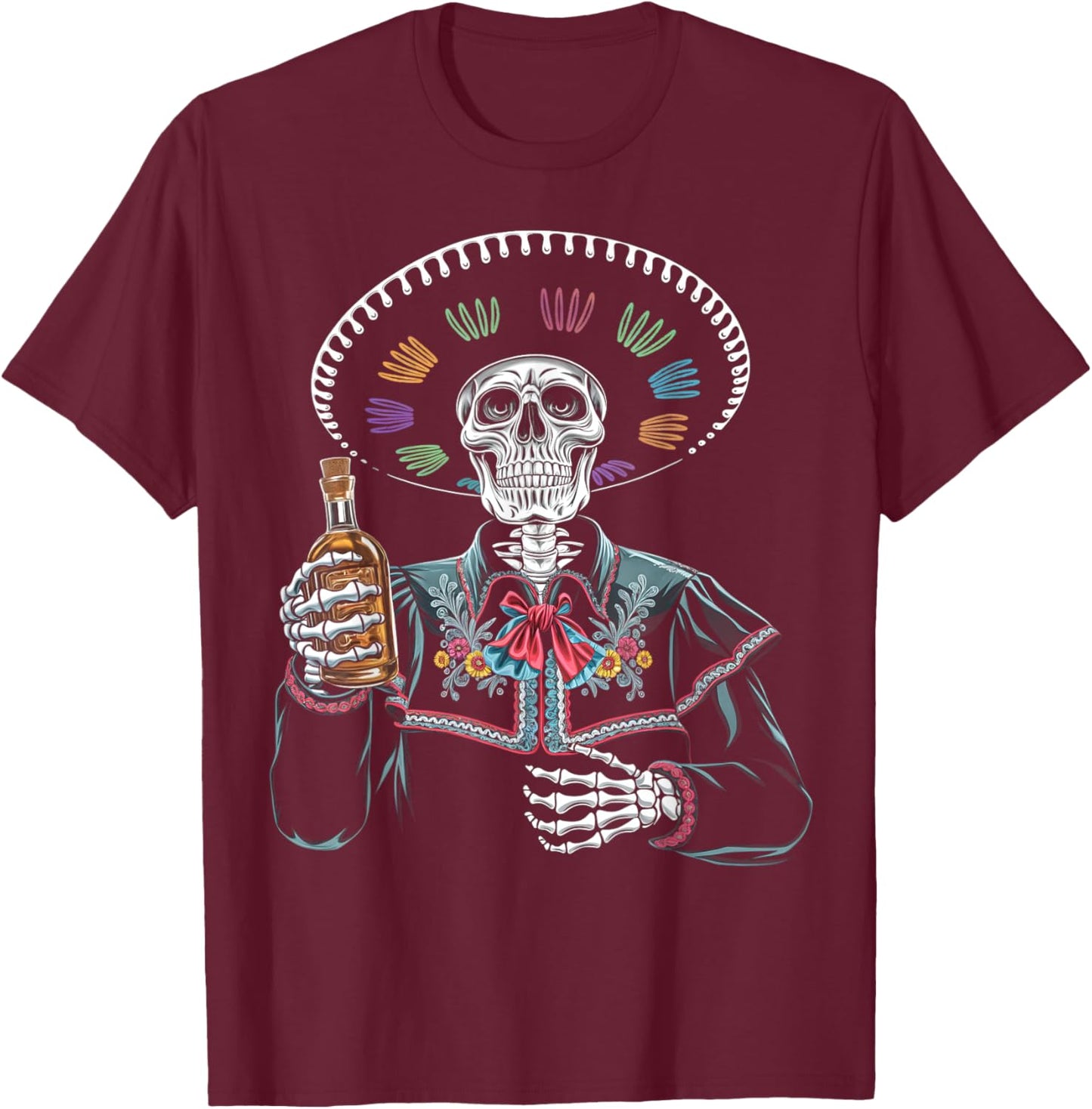 Skeleton Tequila Mexico Dia De Los Muertos Mexican Men T-Shirt - T-Shirt | Maroon