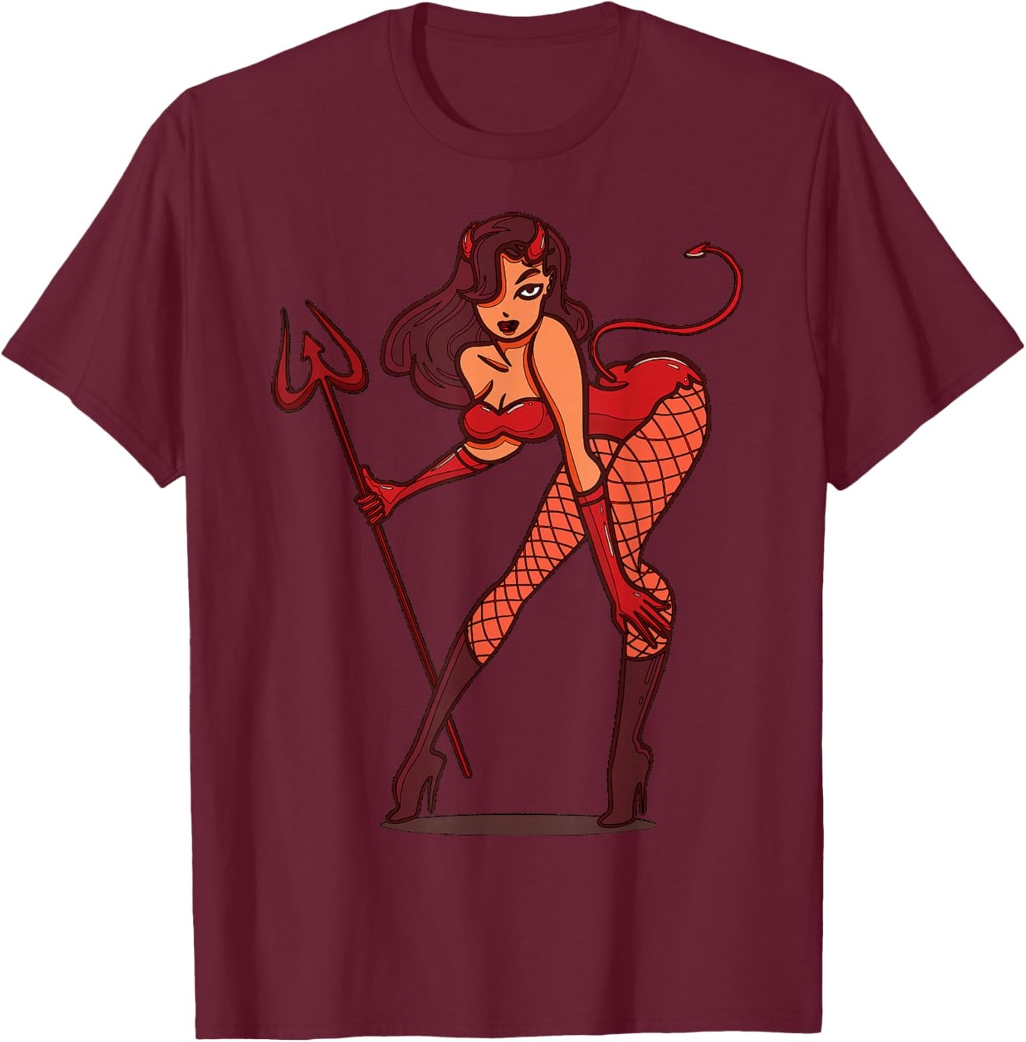 Devil Sexy Lady Character Design For Adults T-Shirt - T-Shirt | Maroon