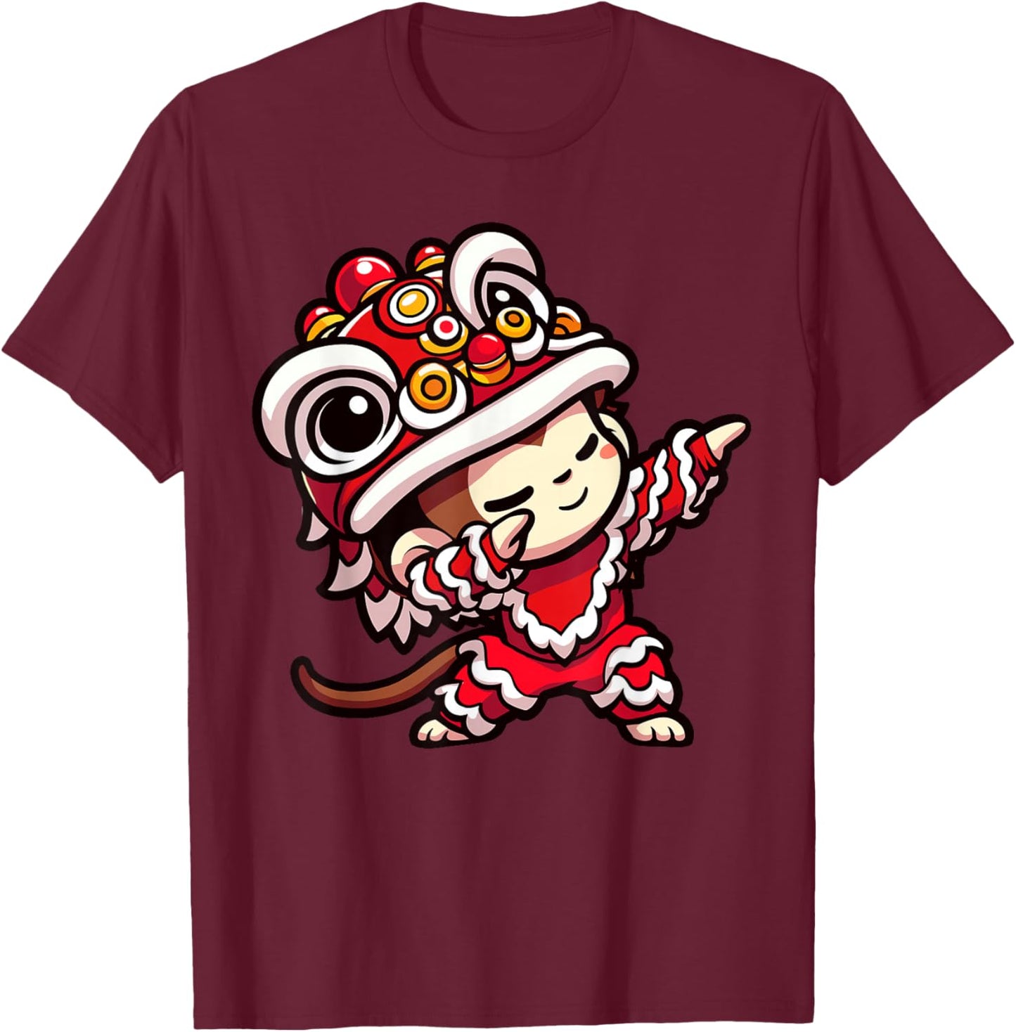 Chinese Lunar New Year 2025 - Dabbing Monkey Lion Dance T-Shirt - T-Shirt | Maroon