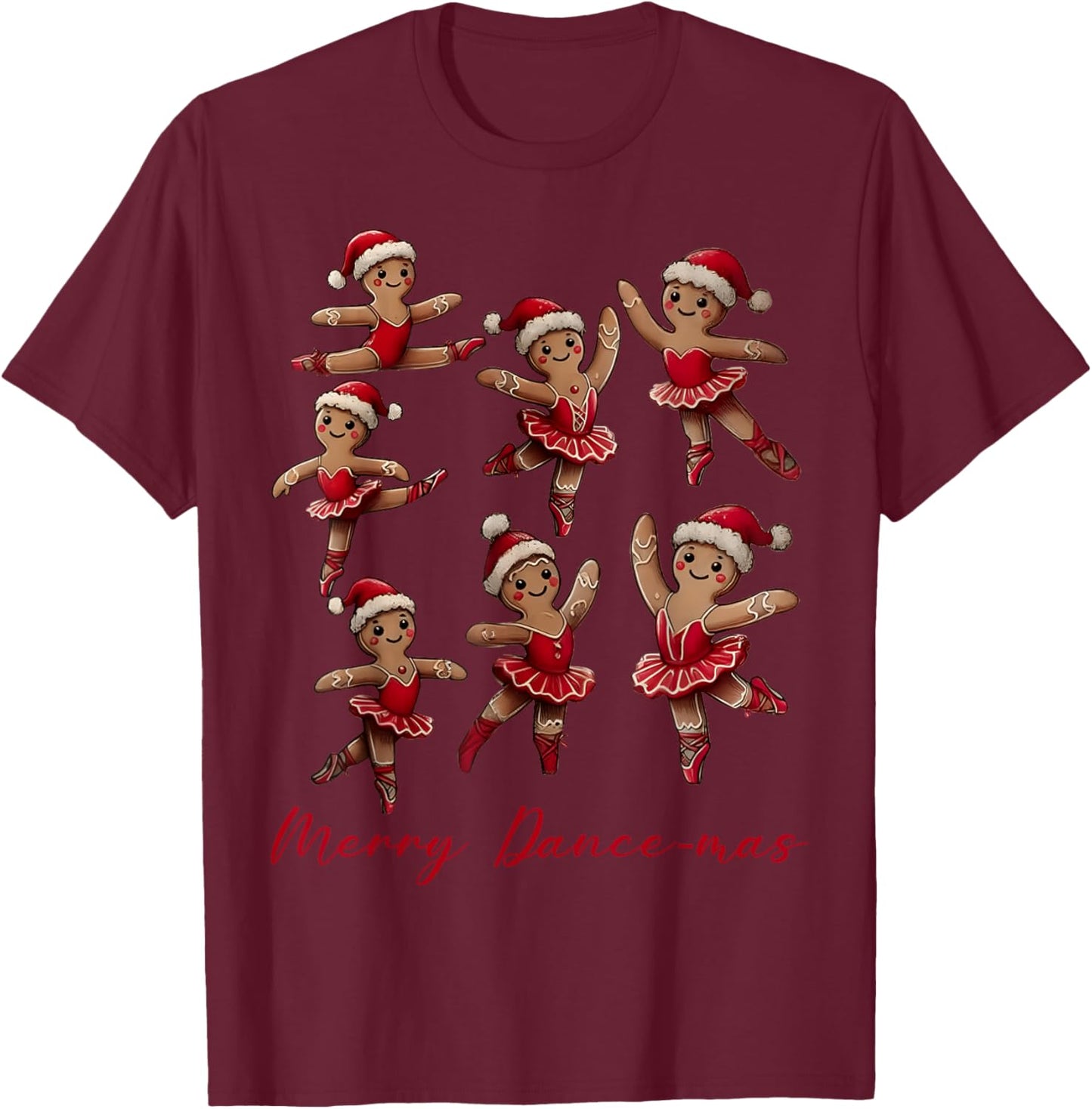 Merry Dancemas Gingerbread Dancer Ballet Christmas Ballerina T-Shirt - T-Shirt | Maroon