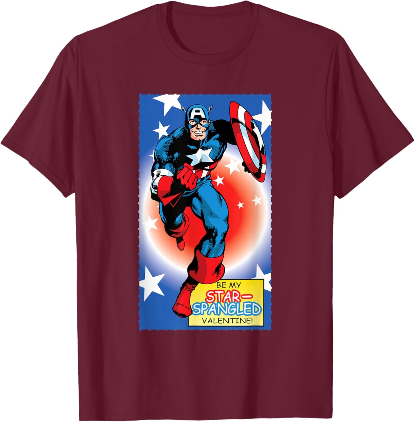 Marvel Retro '80s Valentine's Day Card Captain America T-Shirt - T-Shirt | Maroon