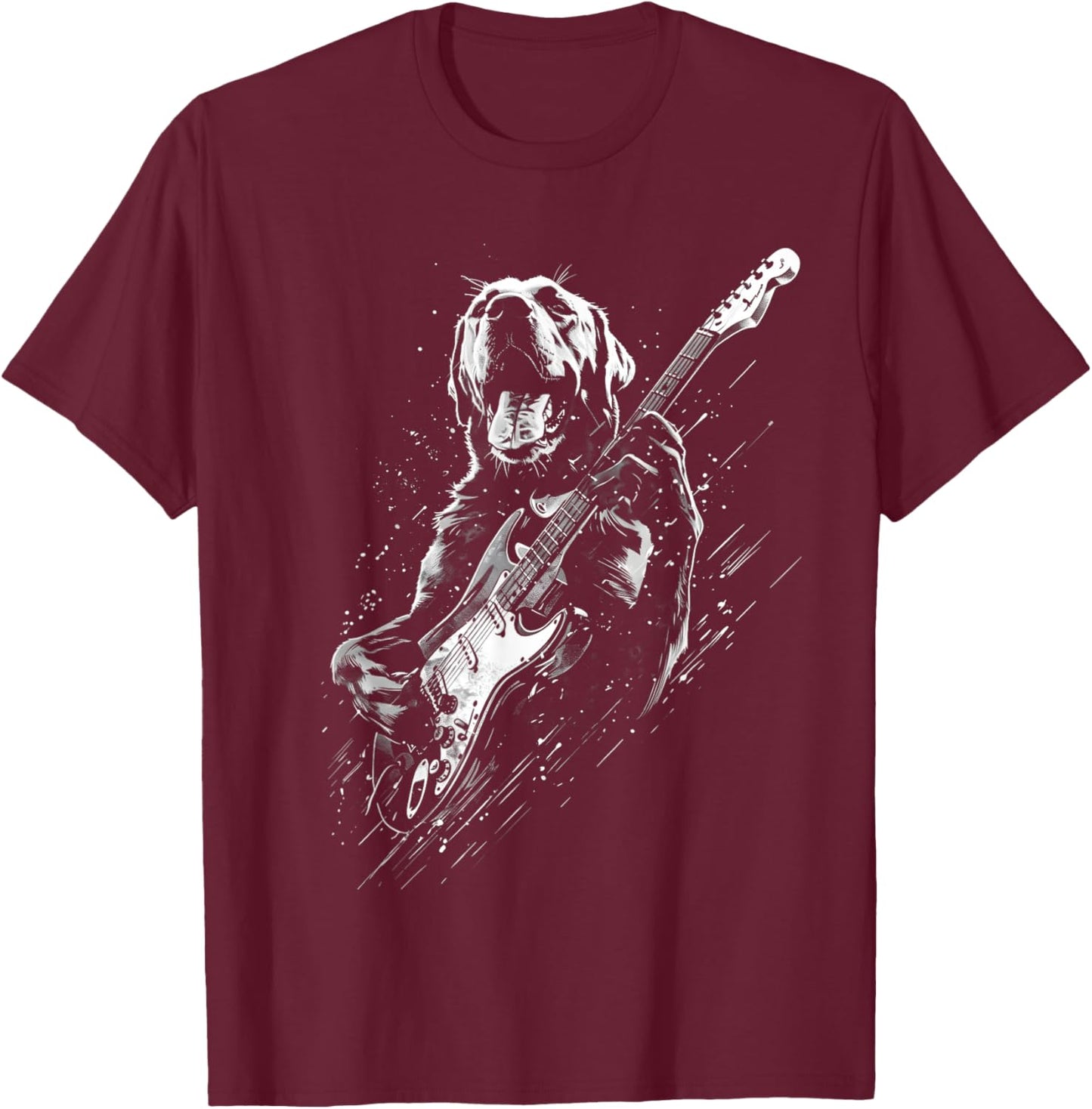 Labrador Retriever Dog Playing Electric Guitar Rock Dog Dad T-Shirt - T-Shirt | Maroon