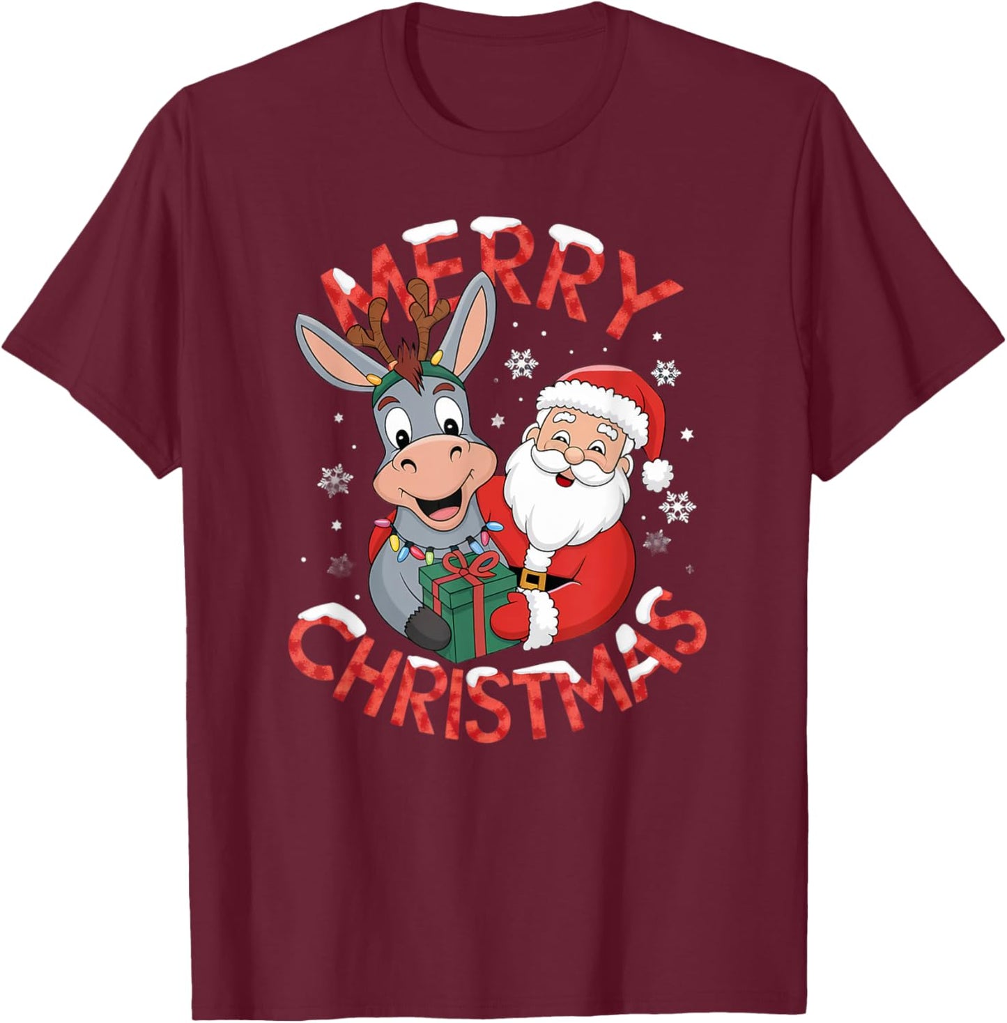 Cute Xmas Donkey Santa on Donkey Christmas T-Shirt - T-Shirt | Maroon