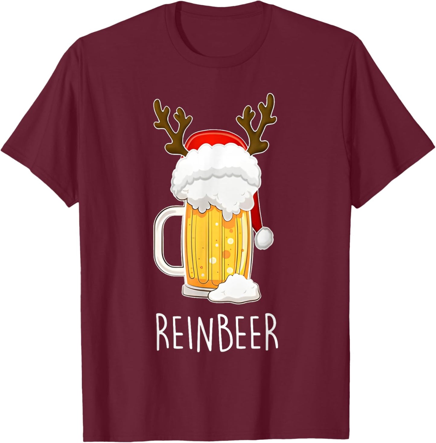 Funny ReinBeer WineDeer Beer Wine Matching Couples Christmas T-Shirt - T-Shirt | Maroon