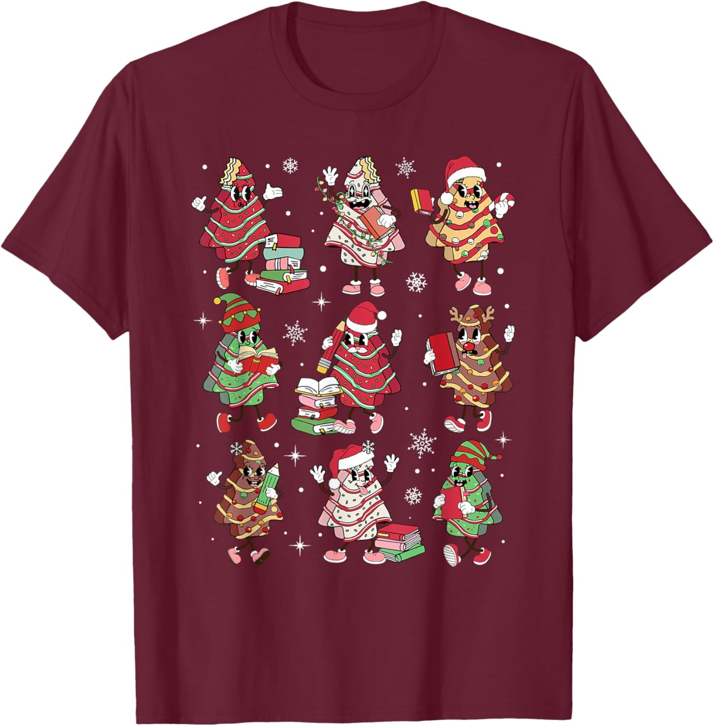 Cake Tree Teacher Student Christmas Pajamas Xmas Holiday T-Shirt - T-Shirt | Maroon