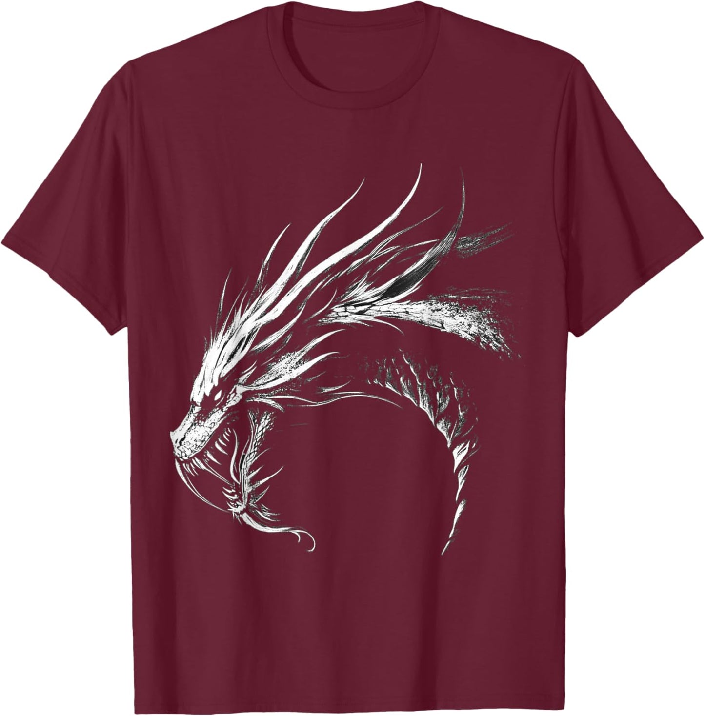 Silver Dragon Graphic Mythical Illustration Silver Dragon T-Shirt - T-Shirt | Maroon