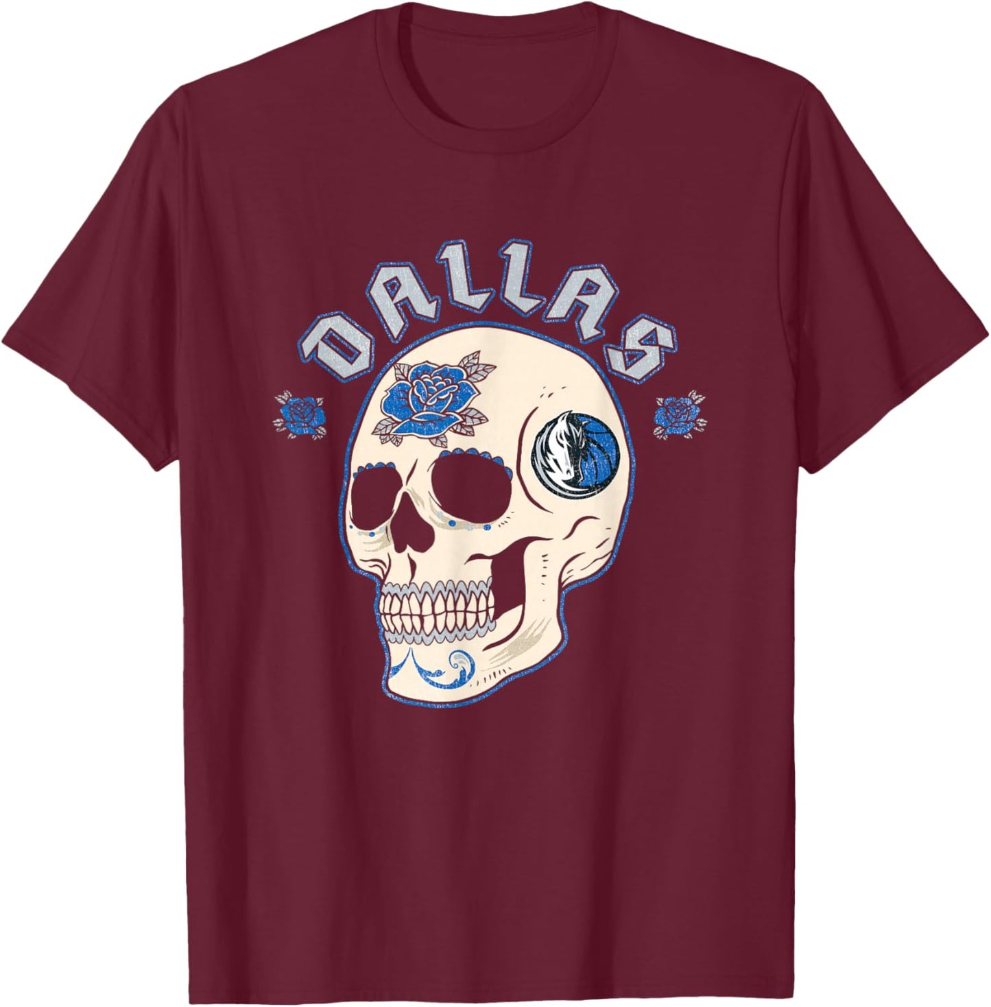 NBA Dallas Mavericks Halloween Floral Skull T-Shirt - T-Shirt | Maroon