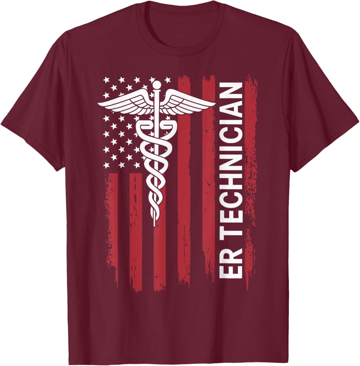 ER Technician Emergency Room American Flag ED Tech ER Tech T-Shirt - T-Shirt | Maroon