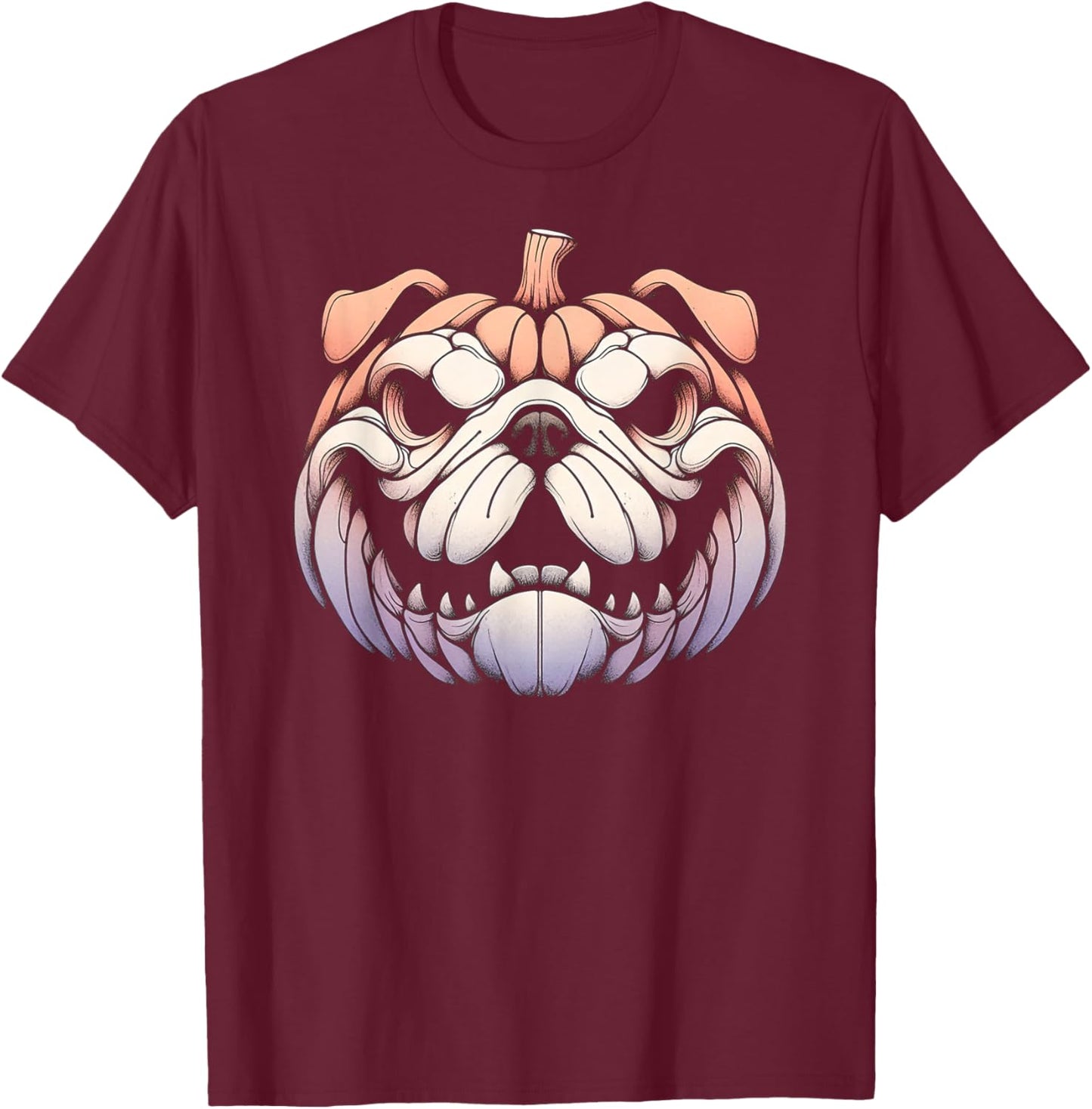 Spooky English Bulldog Jack O Lantern Halloween Pumpkin Cute Men Women Kids T-Shirt - T-Shirt | Maroon