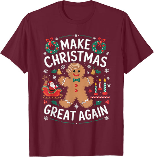 Funny Trump Gingerbread Man Make Christmas Great Again 2024 T-Shirt - T-Shirt | Maroon