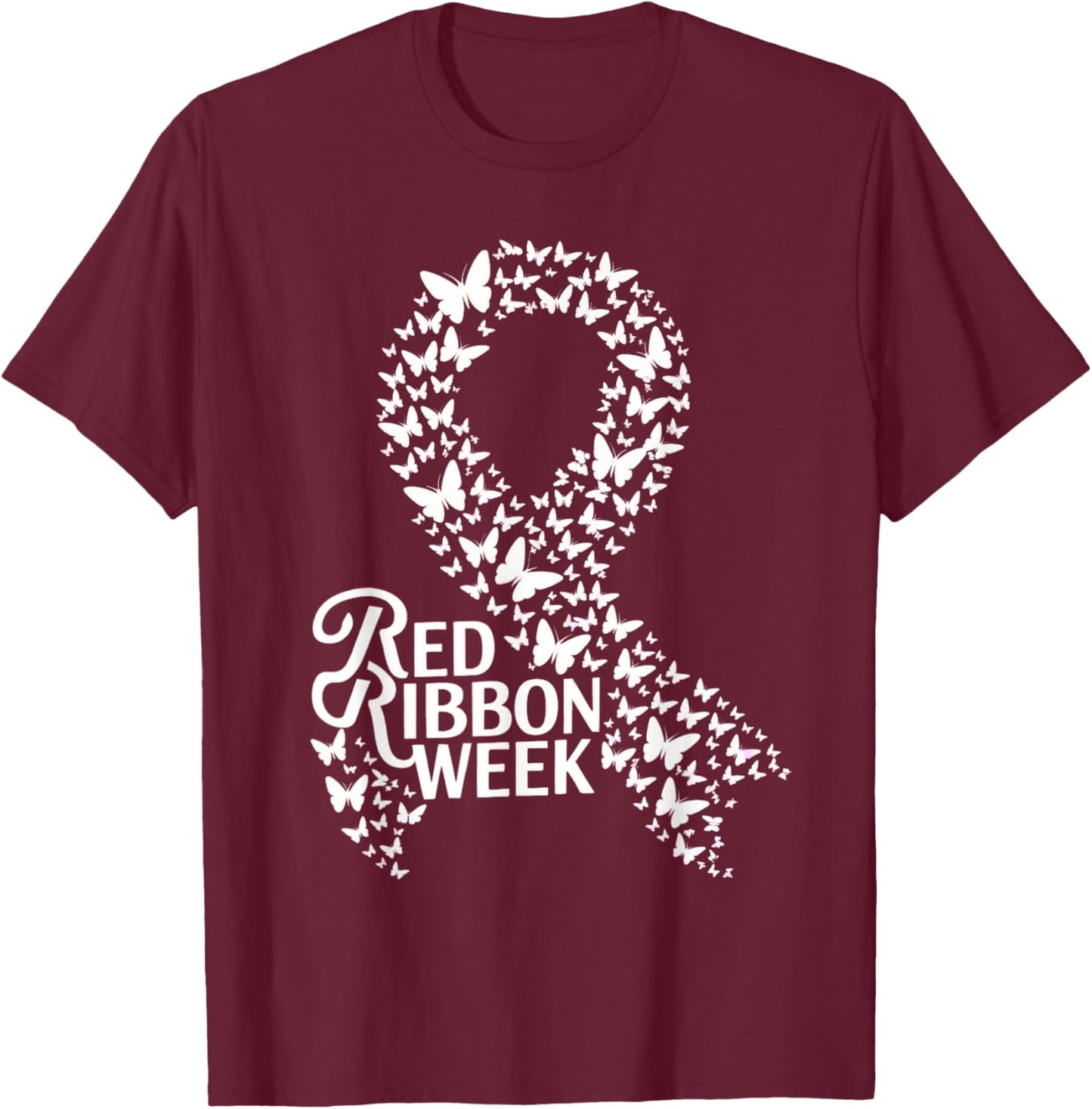 Red Ribbon Week 2025 HOPE LOVE SUPPORT Red Ribbon Week T-Shirt - T-Shirt | Maroon