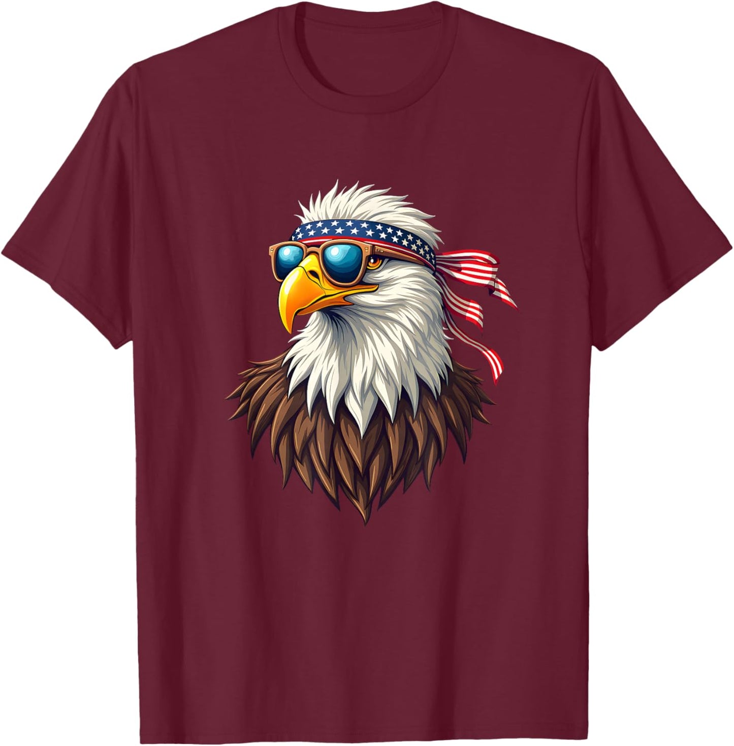 Patriotic Eagle Graphic - Retro American Flag Design T-Shirt - T-Shirt | Maroon