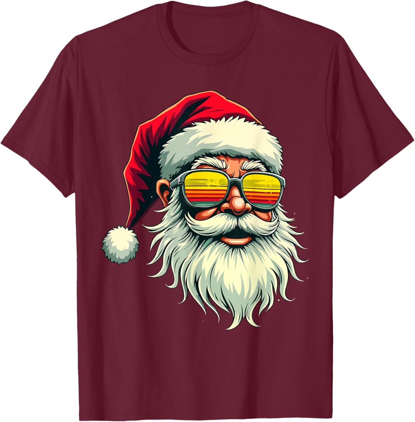 Santa Face Retro Sunglasses Christmas Xmas Men Women Kids T-Shirt - T-Shirt | Maroon