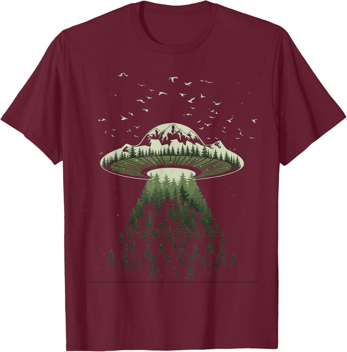 Vintage Alien Space Ship Earth Design UFO Black T-Shirt - T-Shirt | Maroon