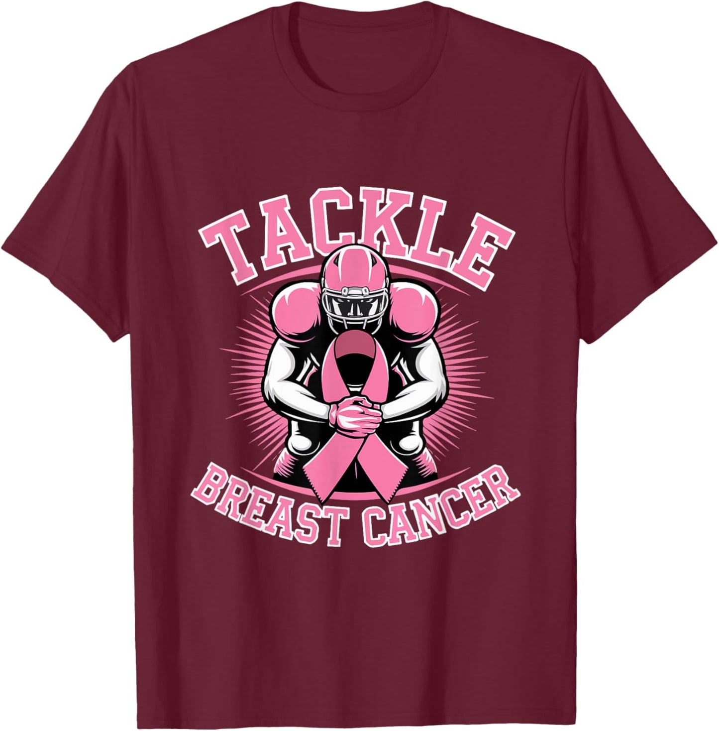 Tackle Breast Cancer Pink Ribbon American Fantasy Football T-Shirt - T-Shirt | Maroon