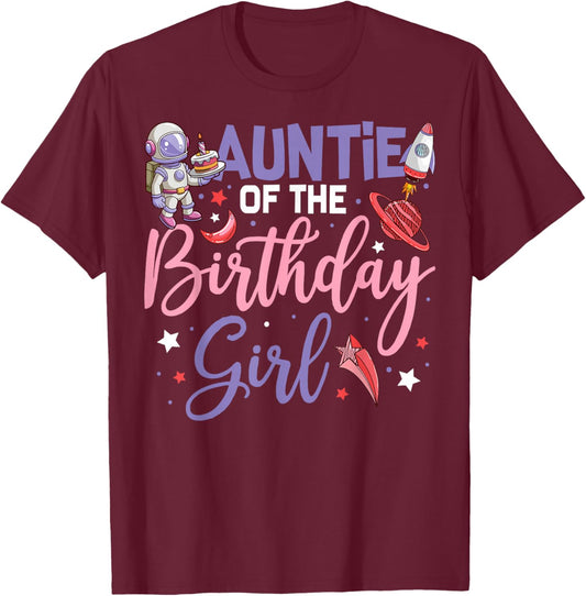 Two The Moon Auntie Of the Birthday Girl Astronaut Family T-Shirt - T-Shirt | Maroon
