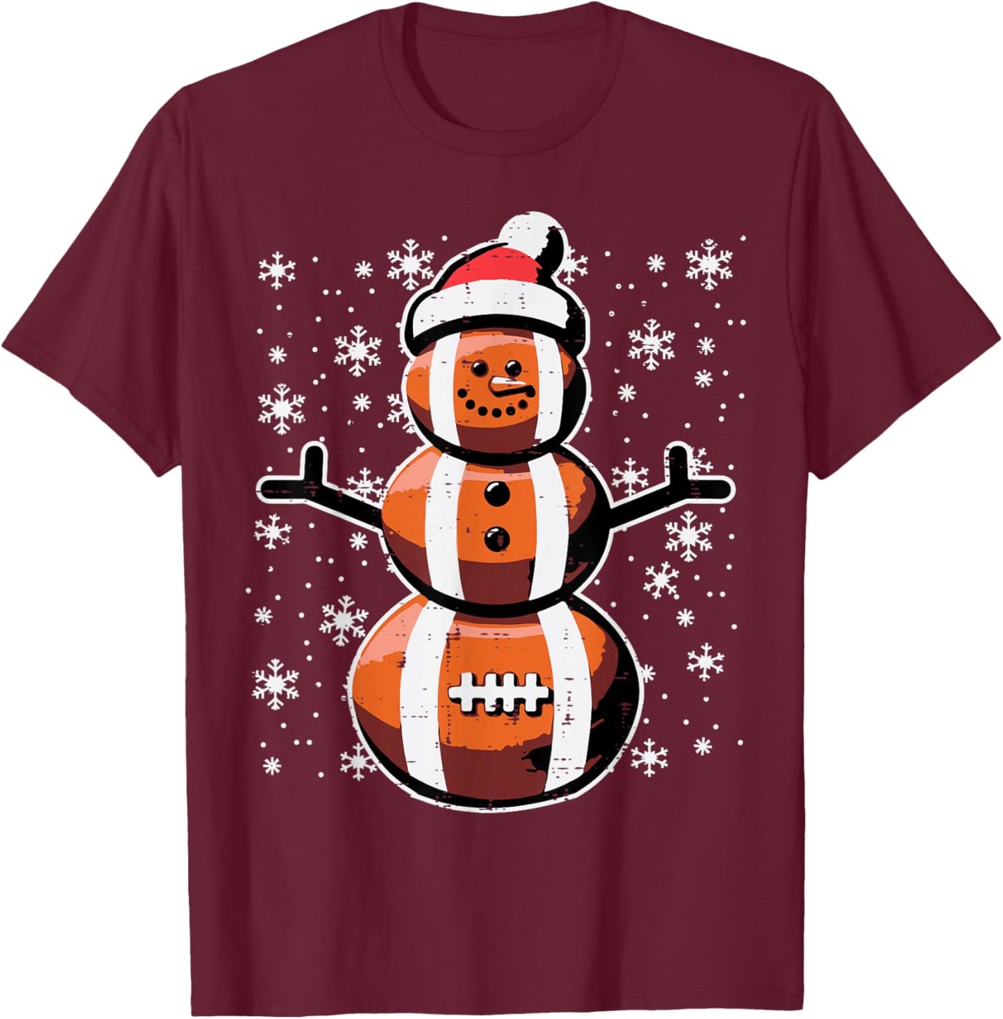 Christmas American Football Snowman Xmas Boys Kids Men Youth T-Shirt - T-Shirt | Maroon