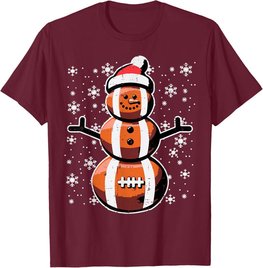 Christmas American Football Snowman Xmas Boys Kids Men Youth T-Shirt - T-Shirt | Maroon