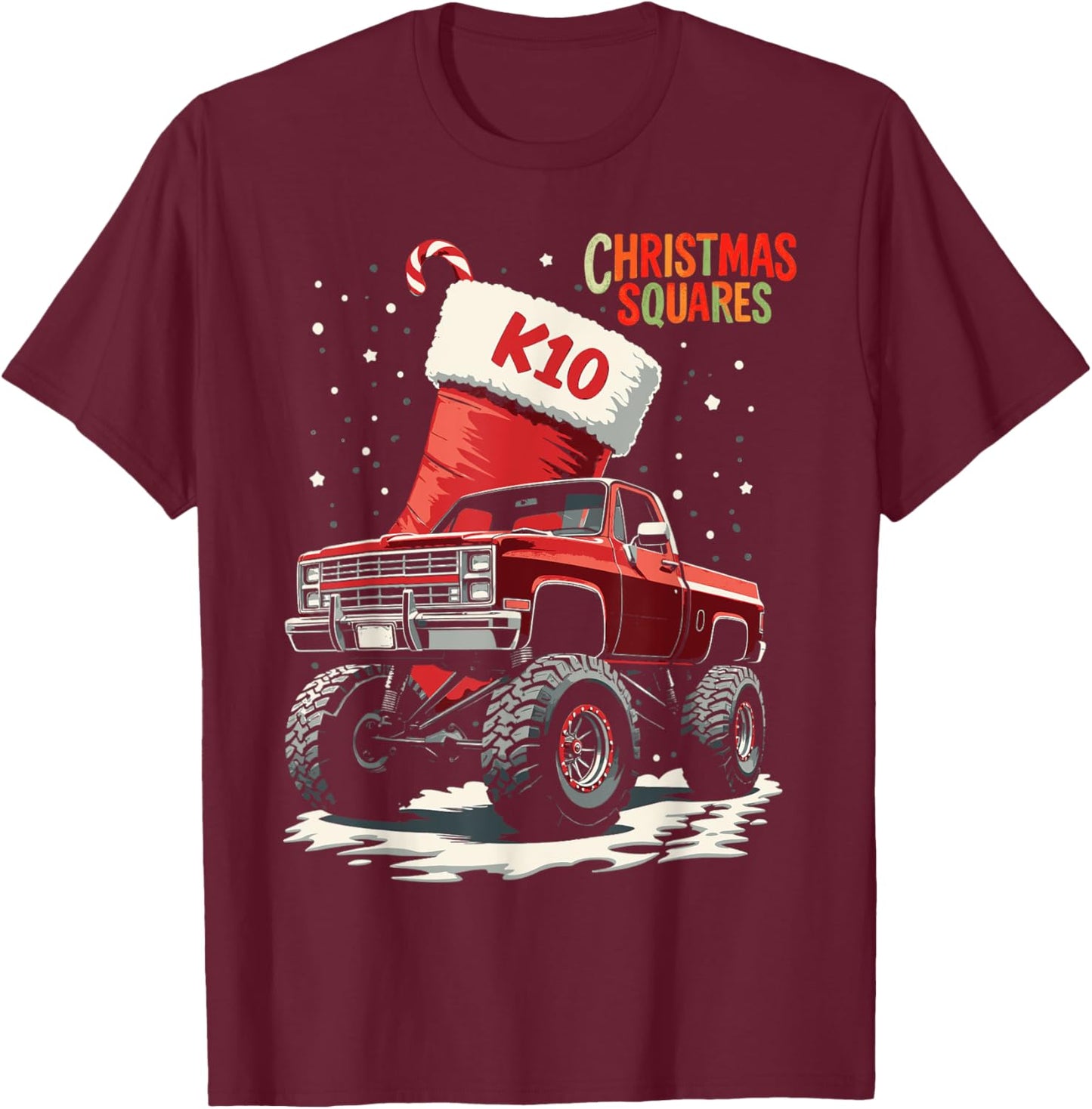 Squarebody K10 Christmas Squares Holiday Stocking truck T-Shirt - T-Shirt | Maroon