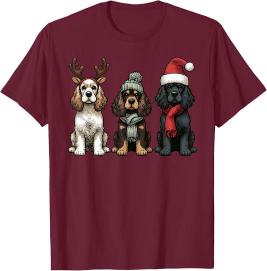 Santa Reindeer Cocker Spaniel Christmas Cocker Lover Pajama T-Shirt - T-Shirt | Maroon
