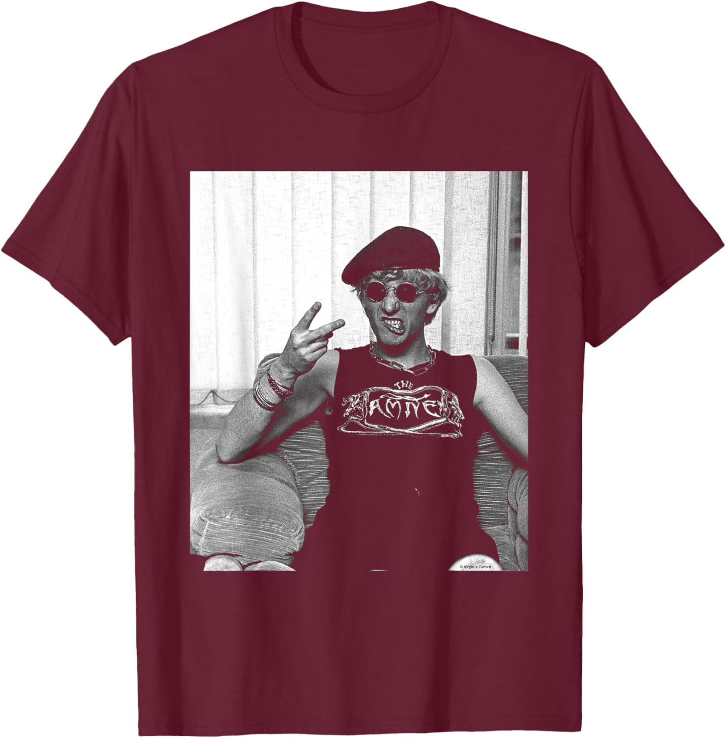 The Damned Captain Sensible Swearing By Virginia Turbett T-Shirt - T-Shirt | Maroon
