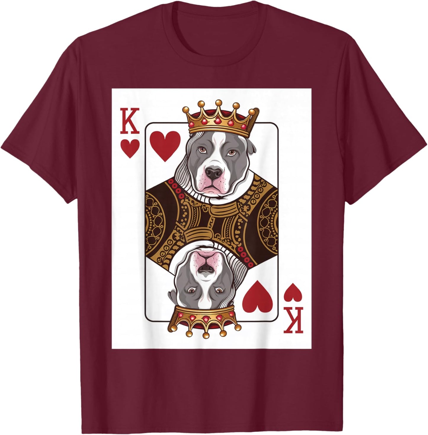 Pitbull King of Hearts Playing Cards Gambling Funny Poker T-Shirt - T-Shirt | Maroon