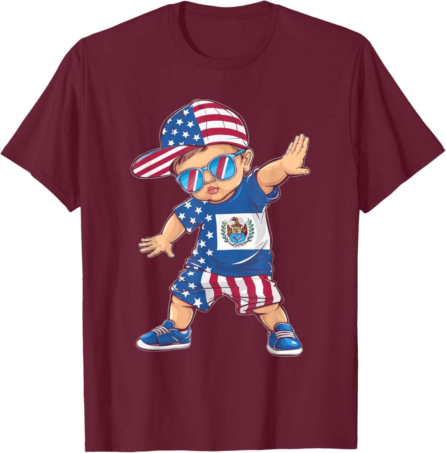Half American Half Salvadorian USA Flag El Salvador America T-Shirt - T-Shirt | Maroon