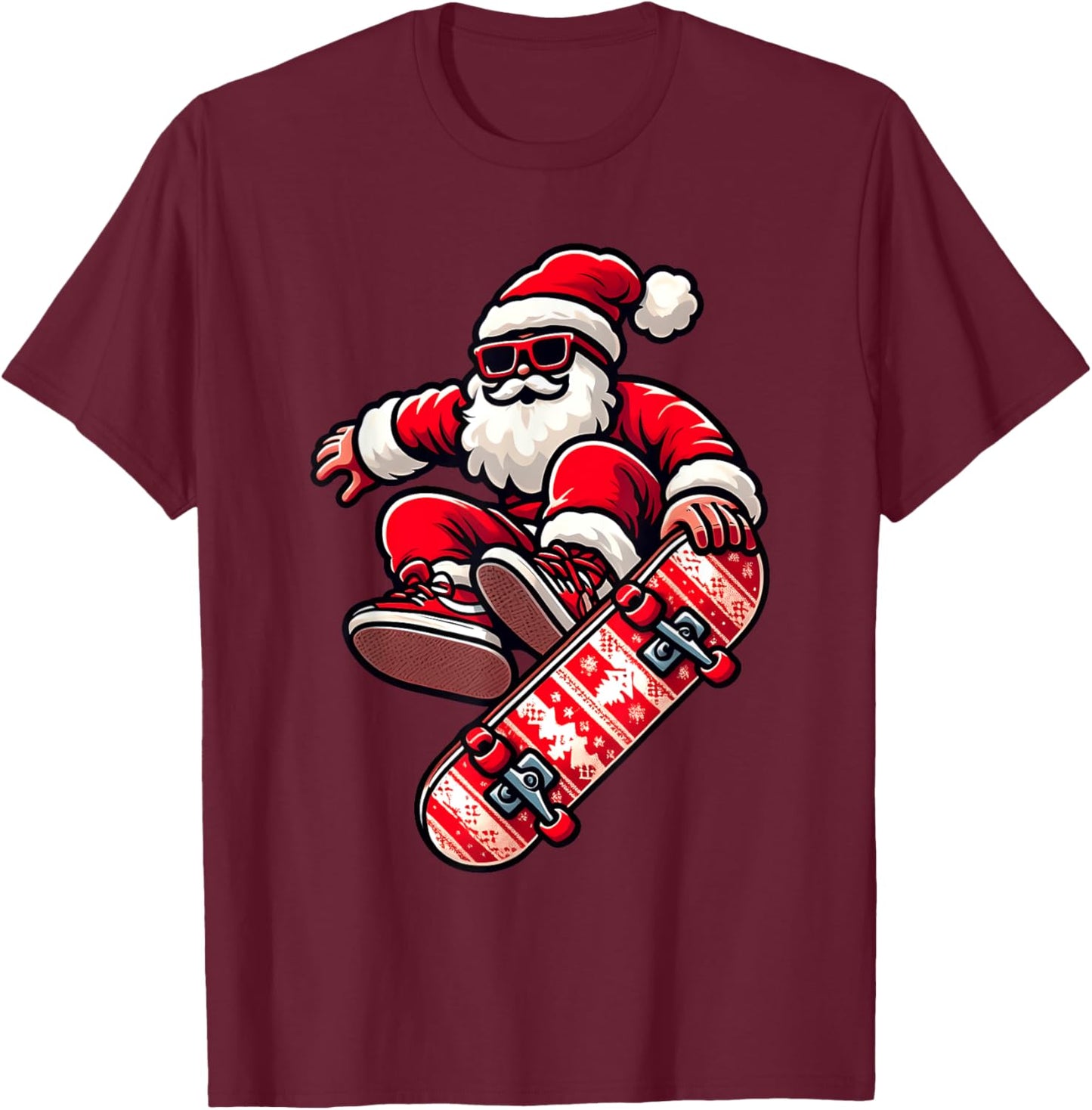Santa Claus on Skateboard Xmas Pajama Family Toddlers Kids T-Shirt - T-Shirt | Maroon