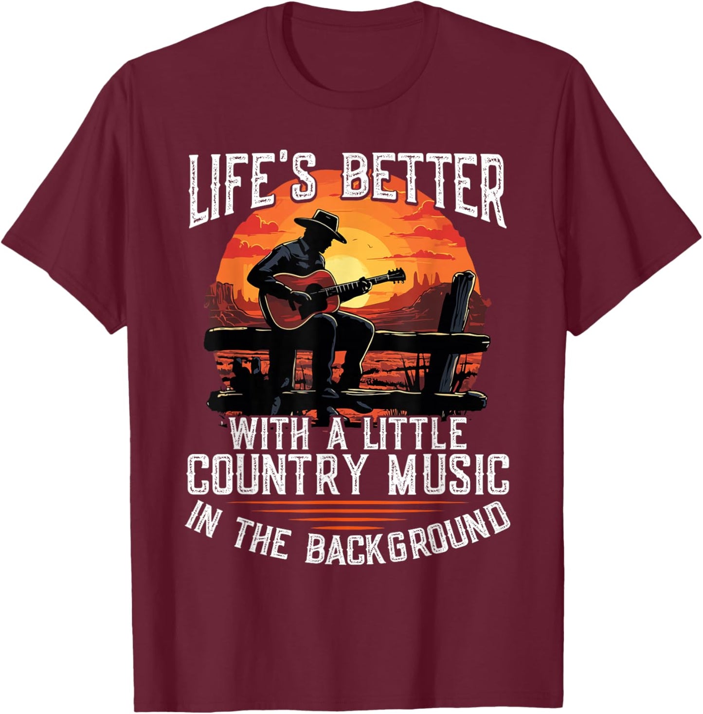 Country Music Cowboy Western Guitar T-Shirt - T-Shirt | Maroon