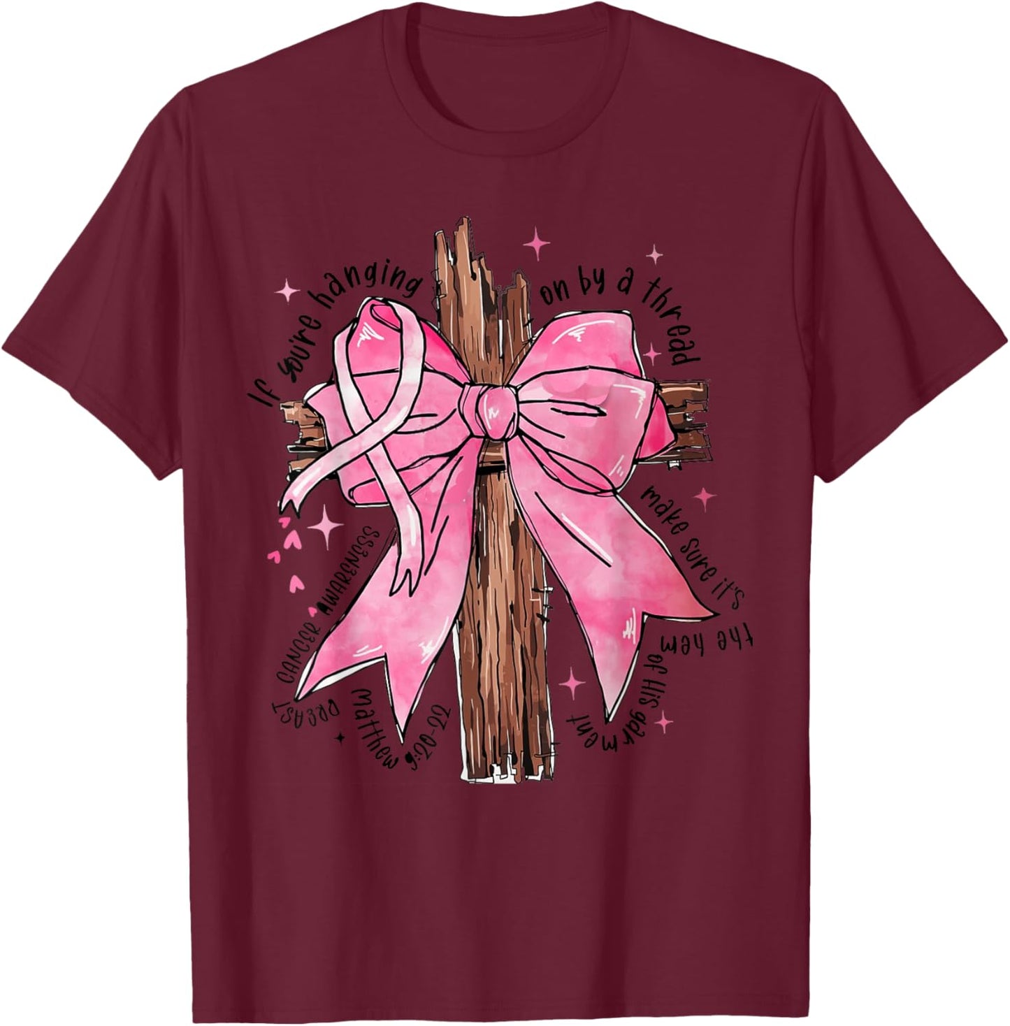 Jesus Pink Bow Cross Breast Cancer Awareness T-Shirt - T-Shirt | Maroon