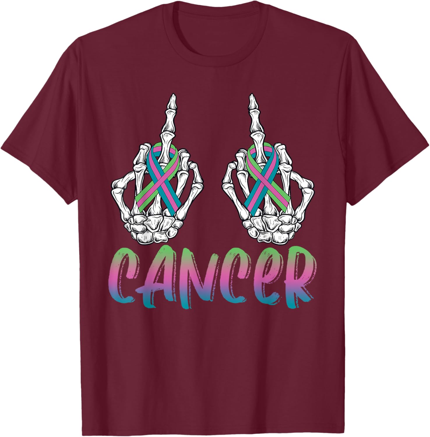 Fuck Cancer Metastatic Breast Cancer Skeleton Halloween Day T-Shirt - T-Shirt | Maroon