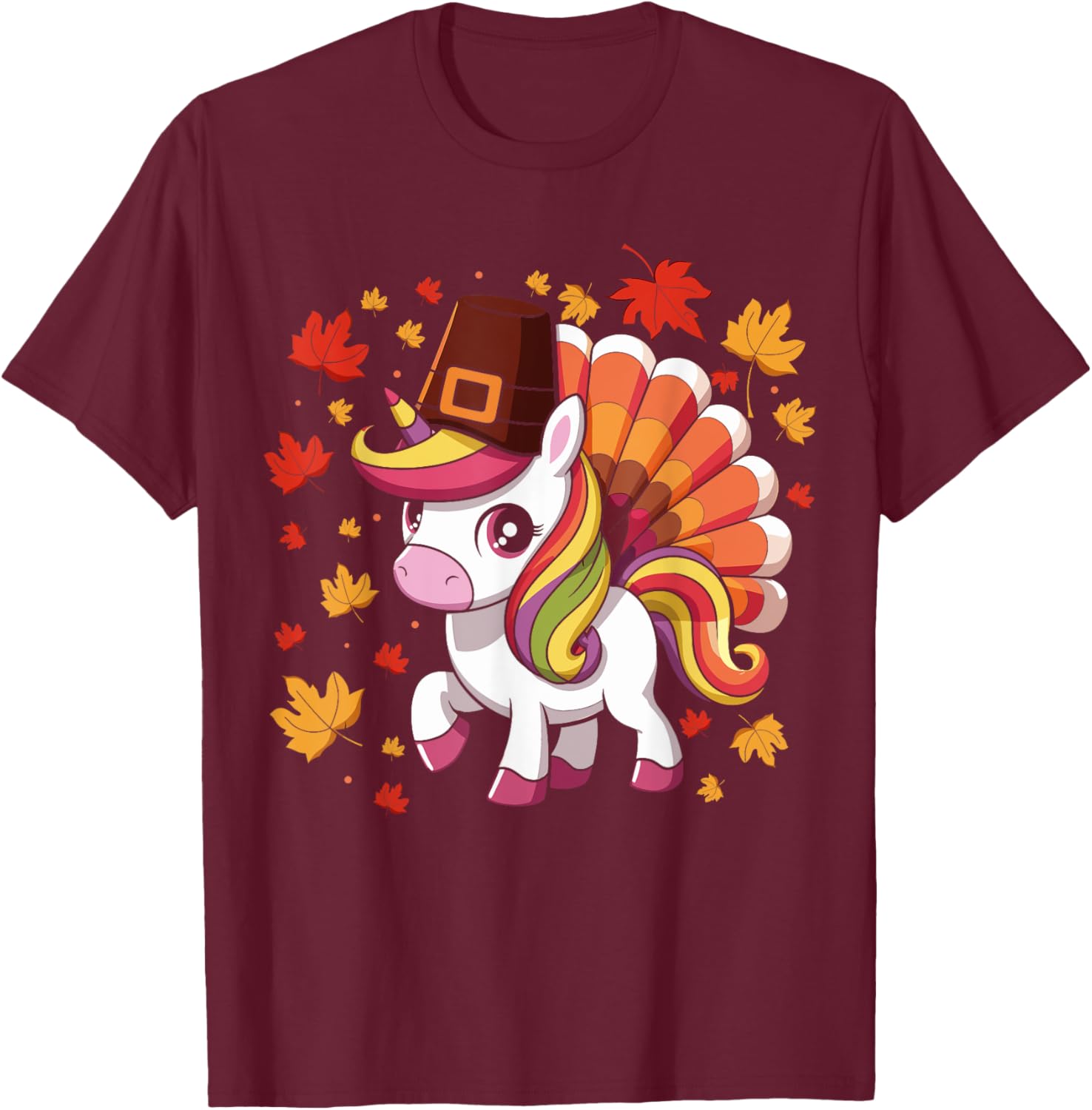 Cute Unicorn Turkey Funny Thanksgiving For Girls Toddlers T-Shirt - T-Shirt | Maroon