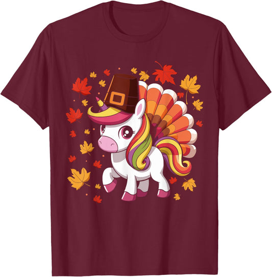 Cute Unicorn Turkey Funny Thanksgiving For Girls Toddlers T-Shirt - T-Shirt | Maroon