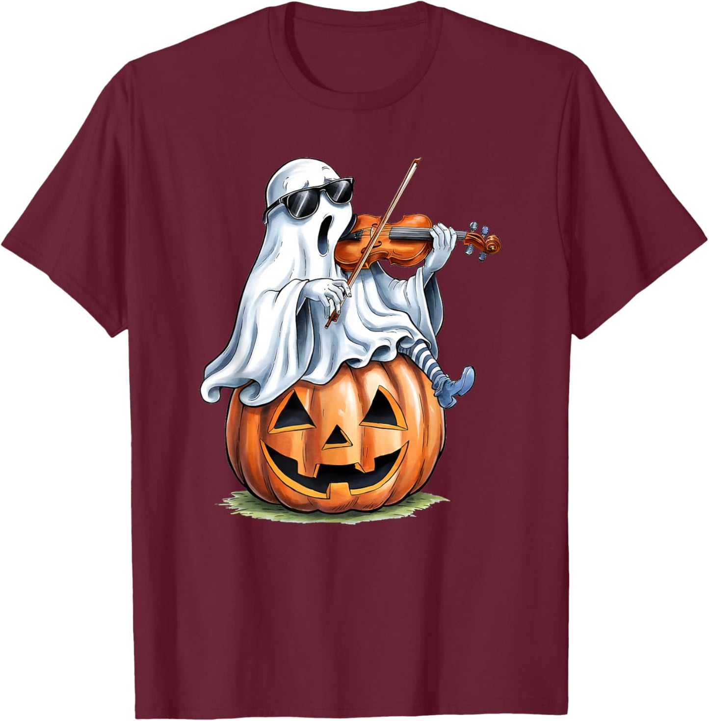 Cute Ghost Playing Violin Music Lovers Halloween Musician T-Shirt - T-Shirt | Maroon