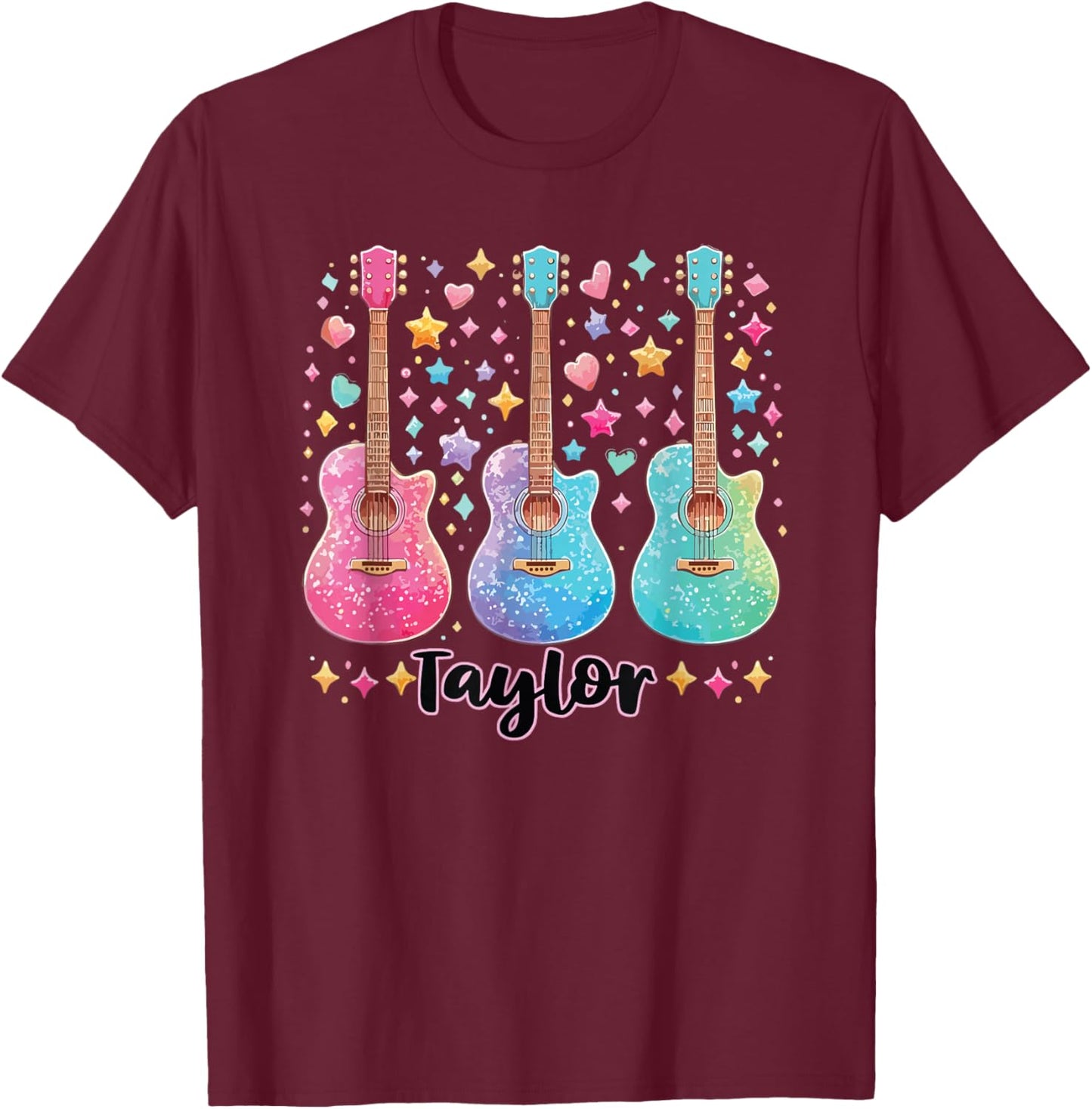 Girl Taylor First Name Personalized Groovy 80's Pink T-Shirt - T-Shirt | Maroon
