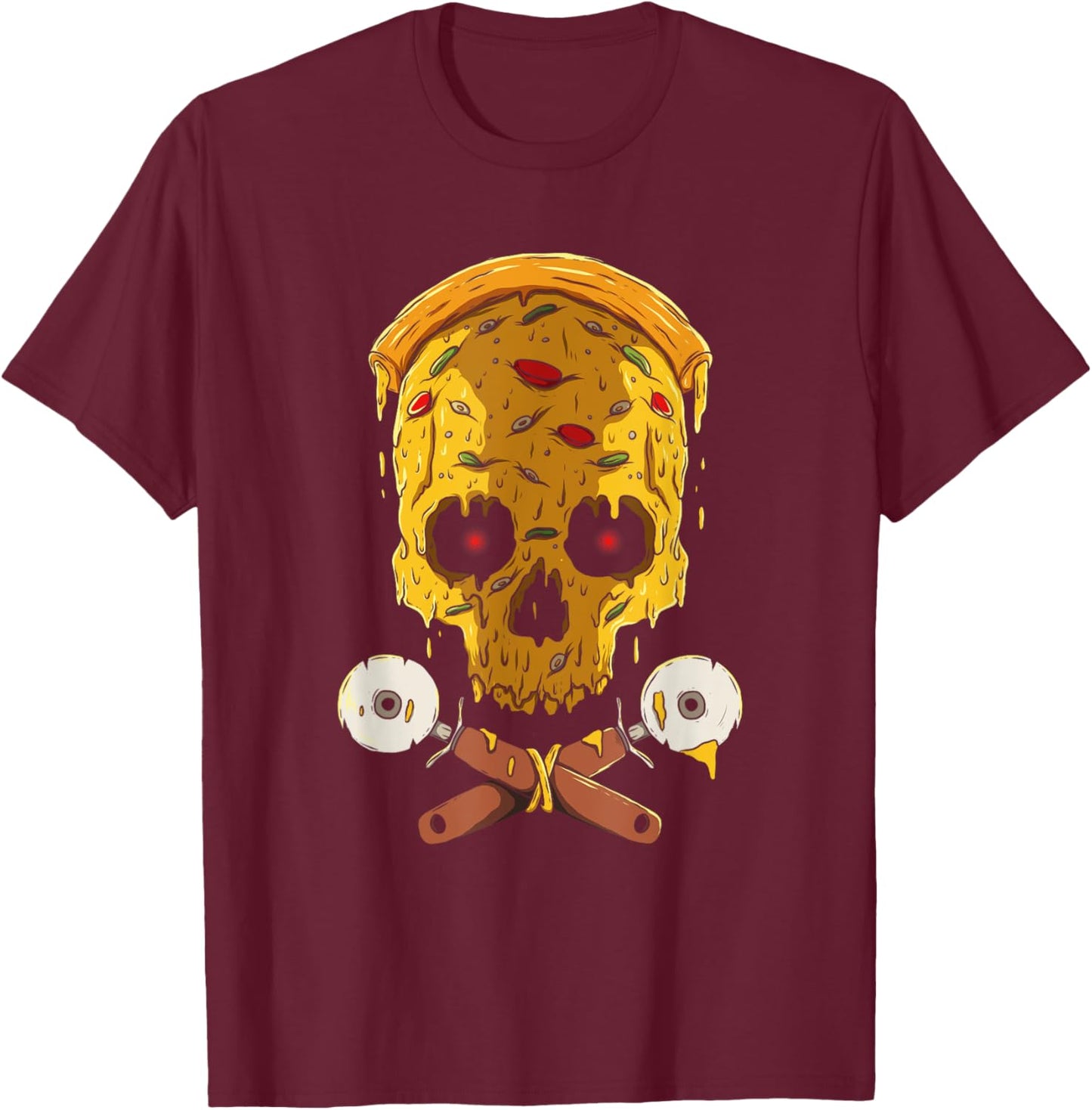 Pizza Skull: Fast Food Frenzy T-Shirt - T-Shirt | Maroon