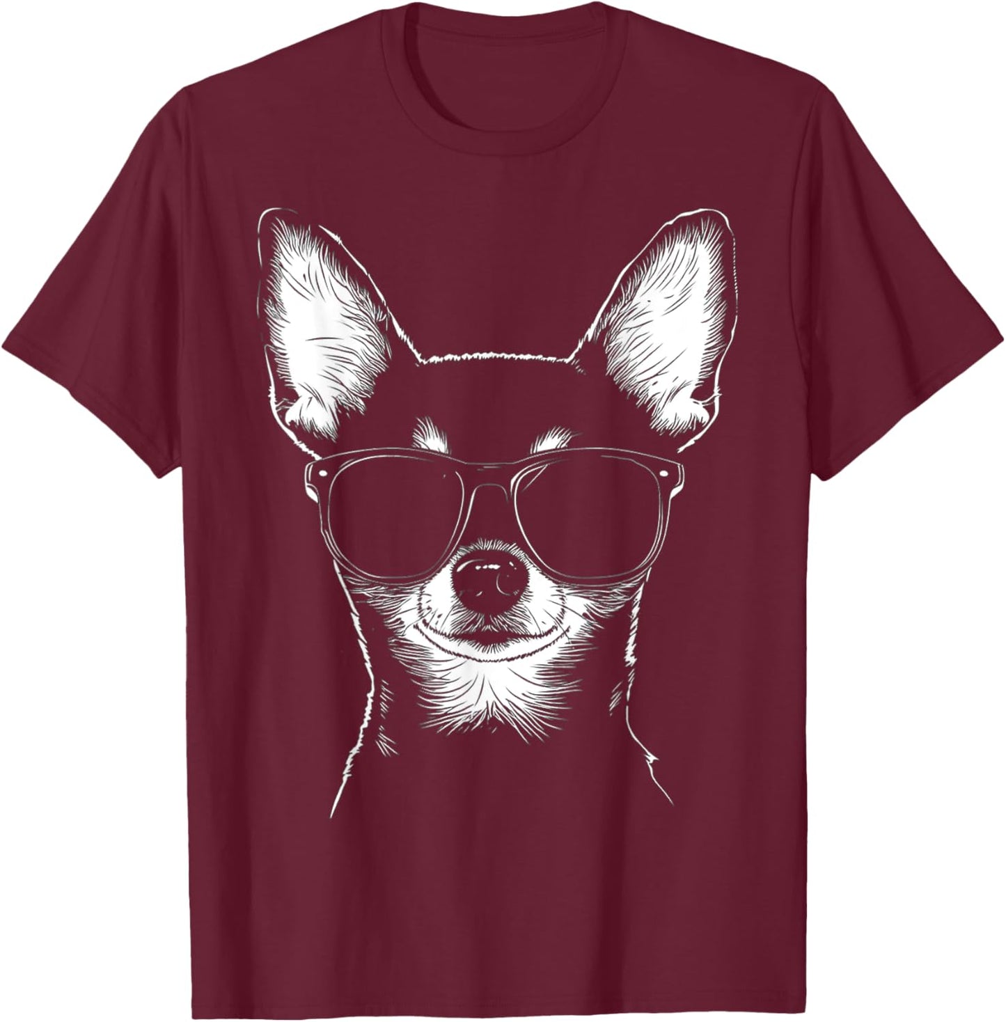 Chihuahua Dog Graphic Pet Artwork Sunglasses Chihuahua T-Shirt - T-Shirt | Maroon