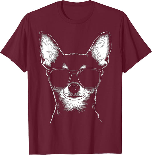 Chihuahua Dog Graphic Pet Artwork Sunglasses Chihuahua T-Shirt - T-Shirt | Maroon