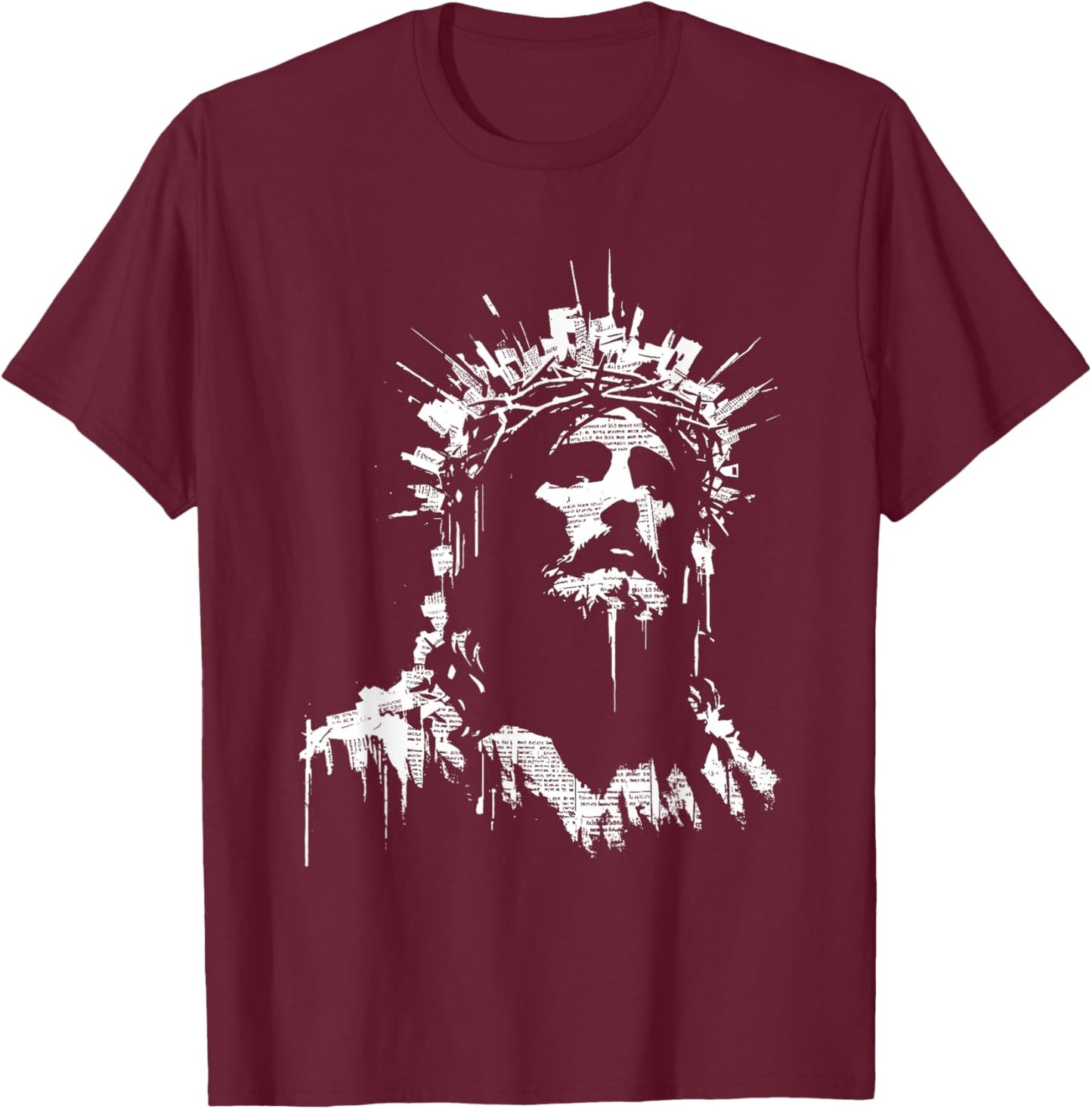Jesus Newspaper Illustration - Vintage Christian Religious T-Shirt - T-Shirt | Maroon