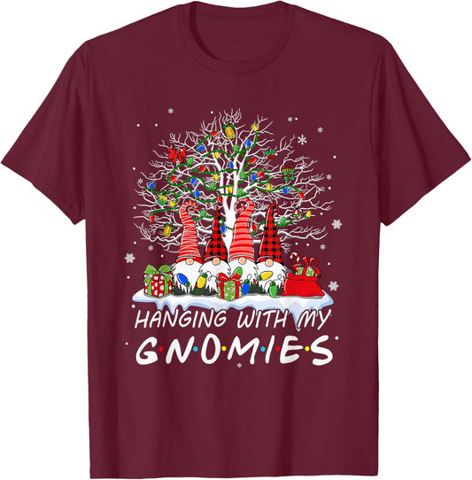 Funny Christmas Gnome Hanging With My Gnomies Xmas Men Women T-Shirt - T-Shirt | Maroon