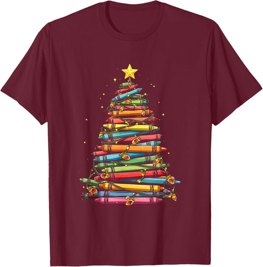 Christmas Book Tree T-Shirt - T-Shirt | Maroon